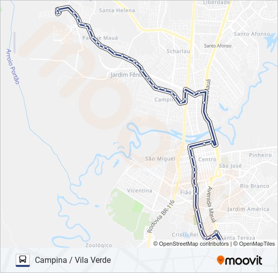 Mapa da linha 15 CAMPINA / VILA VERDE de ônibus