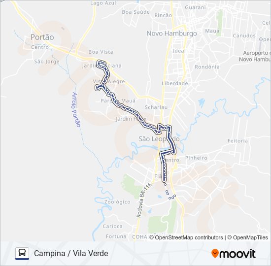 Mapa da linha 15 CAMPINA / VILA VERDE de ônibus