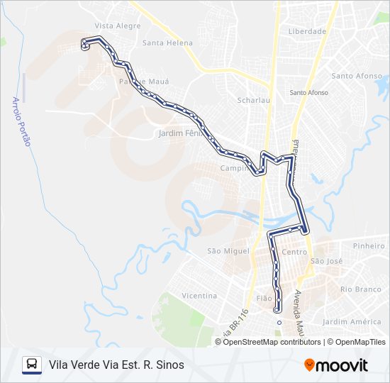 Mapa da linha 15 CAMPINA / VILA VERDE de ônibus
