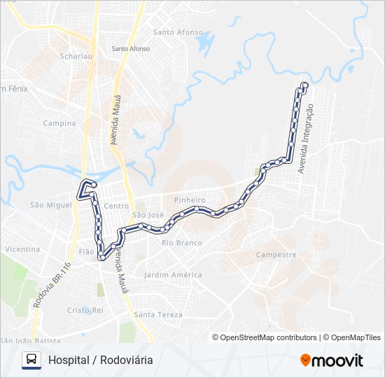 Mapa da linha SÃO GERALDO / MADEZATTI de ônibus