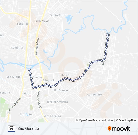 Mapa da linha SÃO GERALDO / MADEZATTI de ônibus