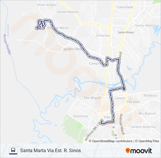 Mapa da linha 15 CAMPINA / SANTA MARTA de ônibus