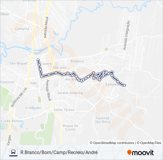 Mapa da linha RIO BRANCO / SANTO ANDRÉ de ônibus