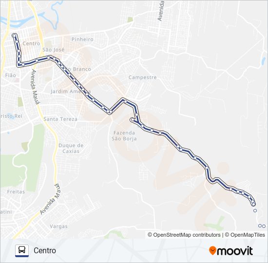 Mapa da linha SÃO BORJA / MORRO DO PAULA de ônibus
