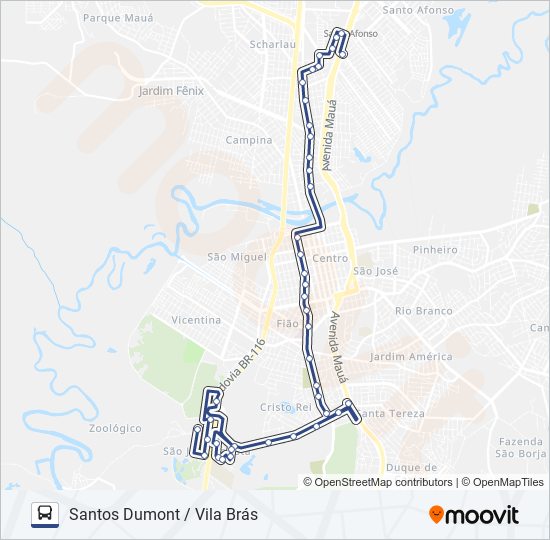 Mapa da linha SANTOS DUMONT / VILA BATISTA de ônibus