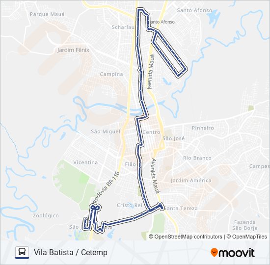 Mapa da linha SANTOS DUMONT / VILA BATISTA de ônibus