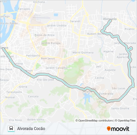 Mapa da linha L455 ALVORADA COCÃO de ônibus