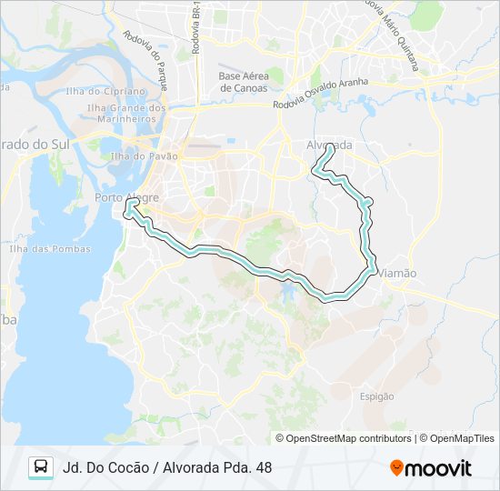 Mapa da linha L455 ALVORADA COCÃO de ônibus