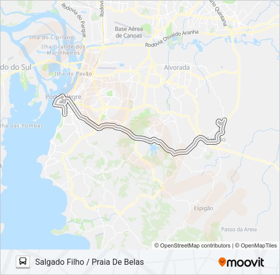 Mapa da linha SL34 VIAMÃO VIA BENTO - SELETIVO de ônibus