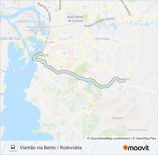 Mapa da linha L421 VIAMÃO VIA BENTO / RODOVIÁRIA de ônibus