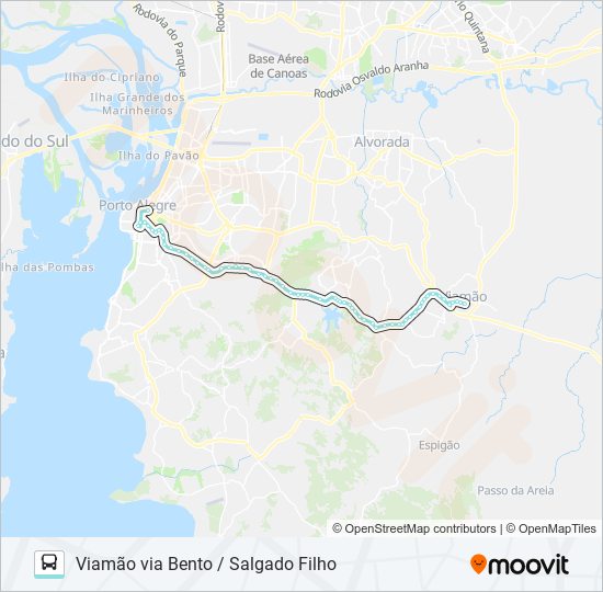 Mapa de L216 VIAMÃO VIA BENTO / SALGADO FILHO de autobús