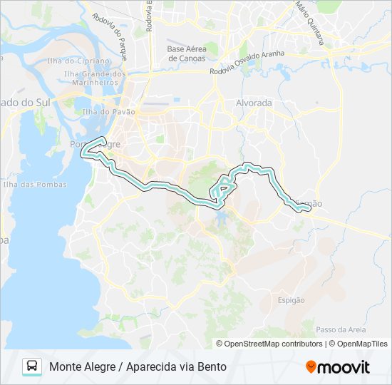 Mapa da linha L204 MONTE ALEGRE / APARECIDA VIA BENTO de ônibus