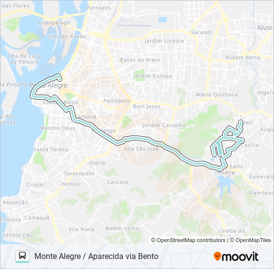 Mapa da linha L204 MONTE ALEGRE / APARECIDA VIA BENTO de ônibus