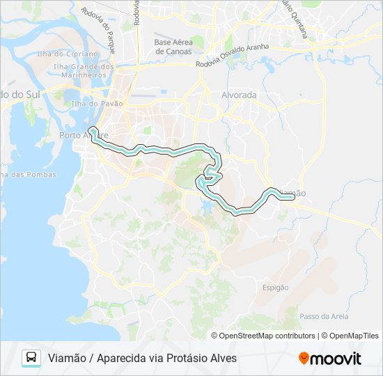 Mapa da linha L307 VIAMÃO / APARECIDA VIA PROTÁSIO ALVES de ônibus