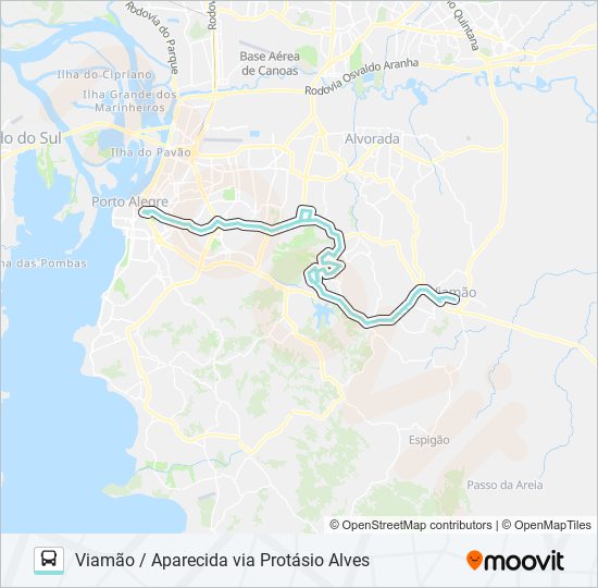 Mapa de L307 VIAMÃO / APARECIDA VIA PROTÁSIO ALVES de autobús