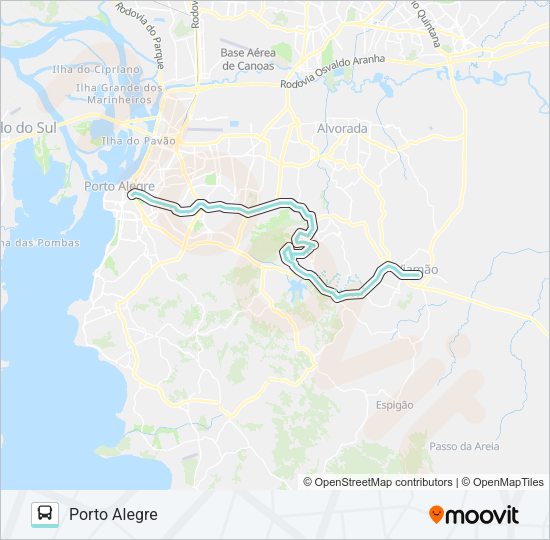 Mapa da linha L307 VIAMÃO / APARECIDA VIA PROTÁSIO ALVES de ônibus