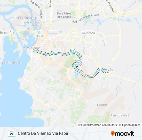 Mapa da linha L307 VIAMÃO / APARECIDA VIA PROTÁSIO ALVES de ônibus