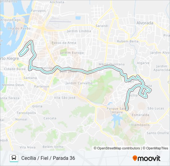 Mapa da linha L354D CECÍLIA VIA PROTÁSIO ALVES / SILVA SÓ de ônibus