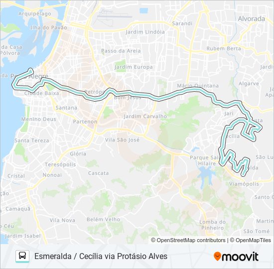 Mapa da linha L352A ESMERALDA / CECÍLIA VIA PROTÁSIO ALVES de ônibus
