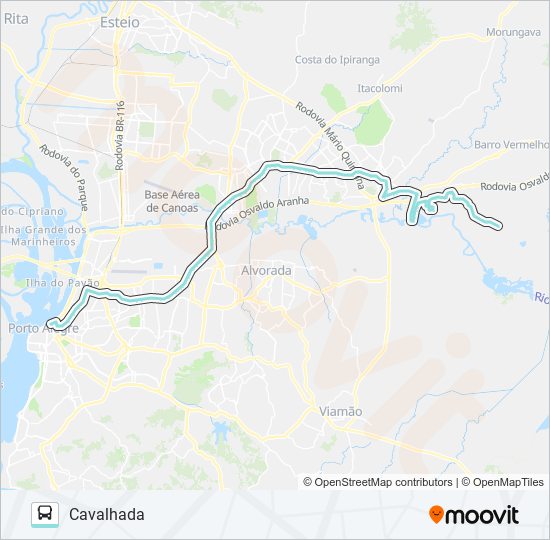 Mapa da linha W635 CAVALHADA de ônibus
