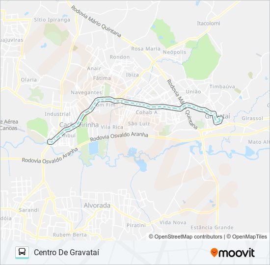 Mapa da linha R661 GRAVATAÍ / PONTE de ônibus