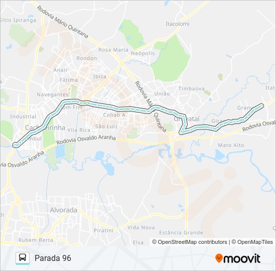 Mapa da linha R661 GRAVATAÍ / PONTE de ônibus