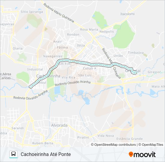 Mapa da linha R661 GRAVATAÍ / PONTE de ônibus