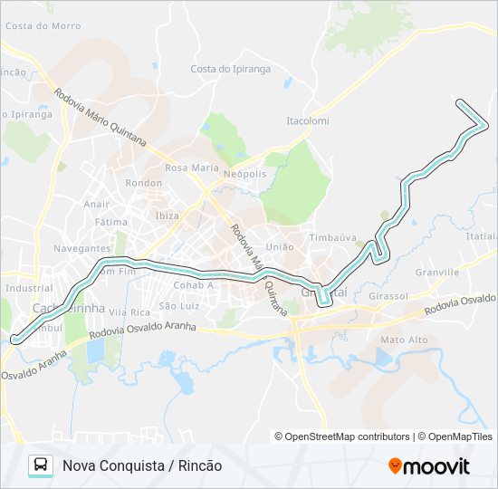 Mapa da linha R661 GRAVATAÍ / PONTE de ônibus