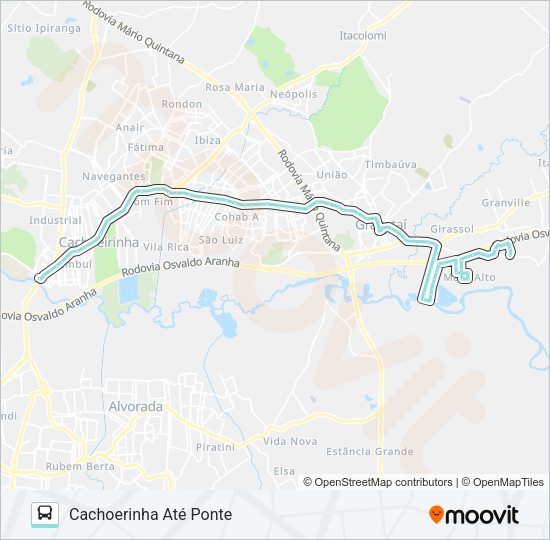 Mapa da linha R661 GRAVATAÍ / PONTE de ônibus