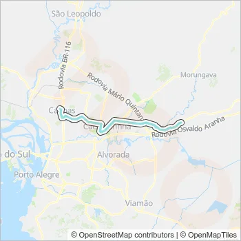 Rota da linha R654 GRAVATAÍ CANOAS: horários, paradas e mapas