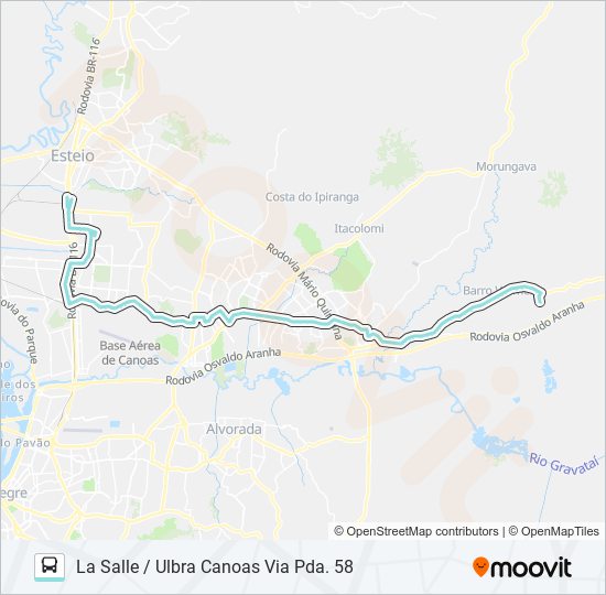 Mapa da linha R654 GRAVATAÍ / CANOAS de ônibus