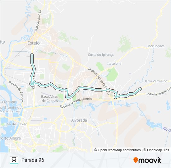 Mapa da linha R654 GRAVATAÍ / CANOAS de ônibus