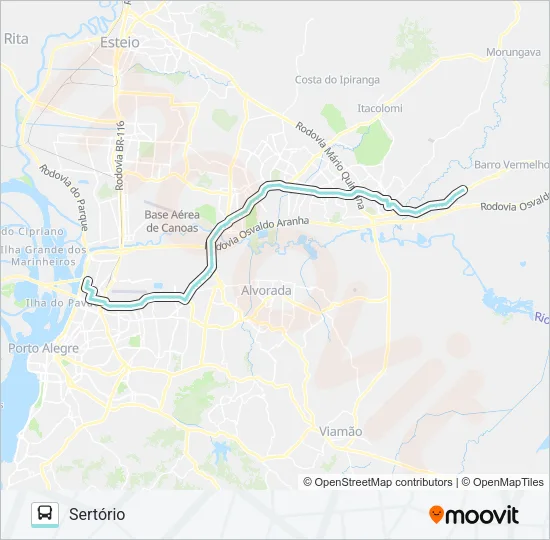 W598 GRAVATAÍ VIA SERTÓRIO Bus Line Map