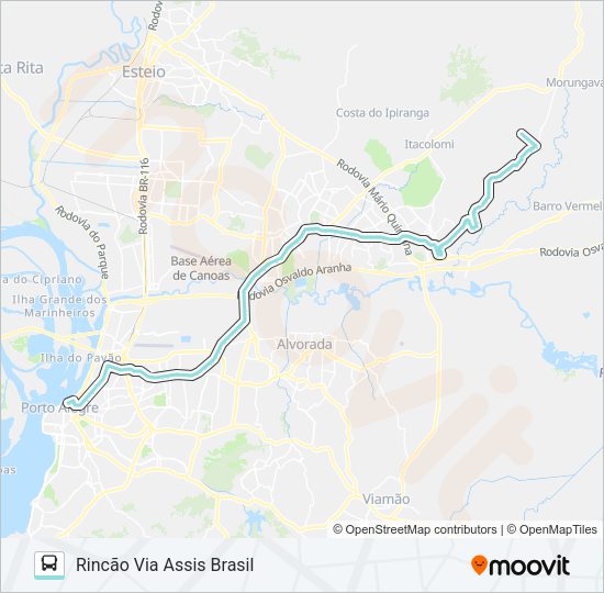 Mapa da linha W624 RINCÃO / NOVA CONQUISTA de ônibus