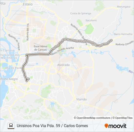 Mapa da linha W684 GRAVATAÍ / UNISINOS POA de ônibus