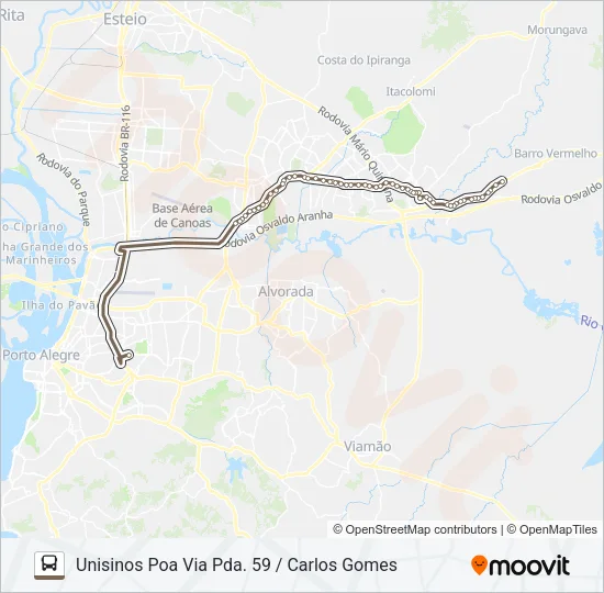 W684 GRAVATAÍ / UNISINOS POA Bus Line Map