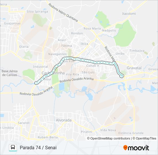 Mapa da linha R683 GRAVATAÍ - SENAI / PONTE de ônibus