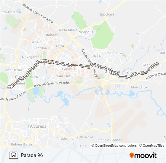 Mapa da linha R684 GRAVATAÍ / PONTE - EXECUTIVO de ônibus