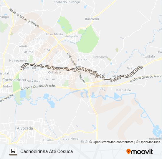 Mapa da linha R684 GRAVATAÍ / PONTE - EXECUTIVO de ônibus