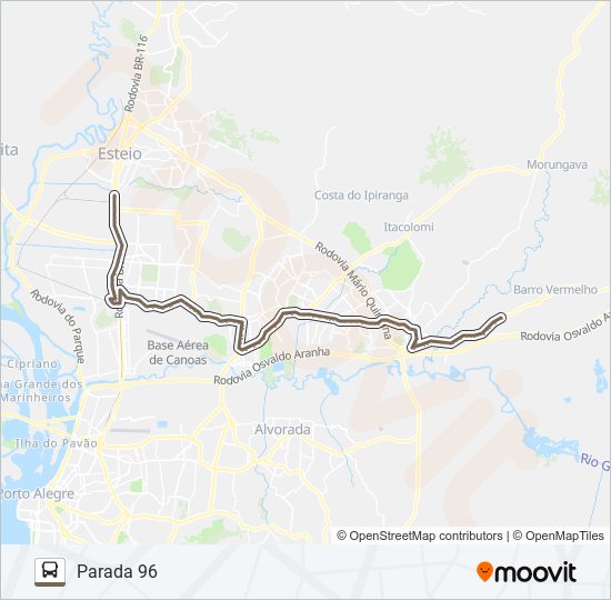 Mapa da linha R654 GRAVATAÍ / CANOAS - EXECUTIVO de ônibus