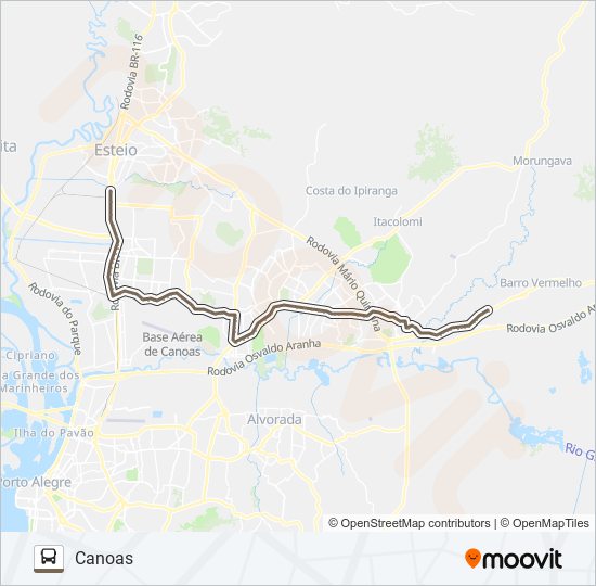 Mapa de R654 GRAVATAÍ / CANOAS - EXECUTIVO de autobús