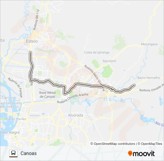 R654 GRAVATAÍ / CANOAS - EXECUTIVO Bus Line Map