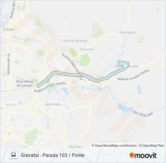 Mapa da linha R655 GRAVATAÍ - PARADA 103 / PONTE de ônibus