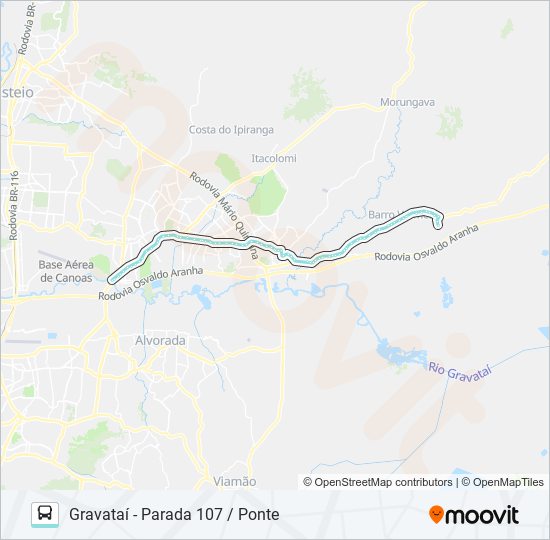 Mapa da linha R681 GRAVATAÍ - PARADA 107 / PONTE de ônibus