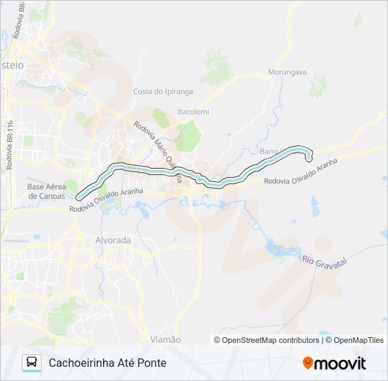 Mapa da linha R681 GRAVATAÍ - PARADA 107 / PONTE de ônibus