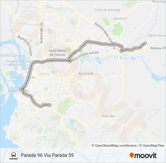 Mapa da linha W600 GRAVATAÍ / PUC FAPA UFRGS IPA de ônibus