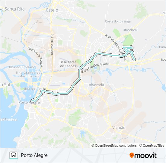Mapa da linha W533 NATAL GRAVATAÍ VIA ASSIS BRASIL de ônibus
