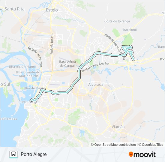 Mapa da linha W533 NATAL GRAVATAÍ VIA ASSIS BRASIL de ônibus
