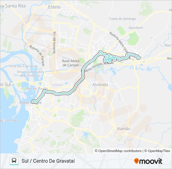 Mapa da linha W601 GRAVATAÍ - SUL VIA ASSIS BRASIL de ônibus