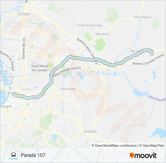 W623 GRAVATAÍ - PARADA 107 ATÉ CAIRÚ Bus Line Map